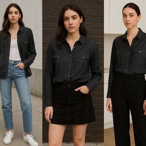 Frame Women’s Charcoal Button-Up Shirt Med Model Off-Duty Indie Minimalist